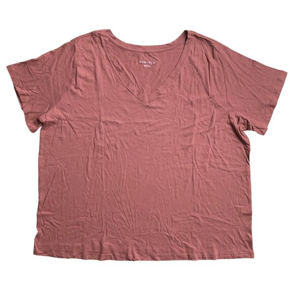 Ava & Viv Womens V-Neck Short Sleeve T-Shirt Reddish Brown Relaxed Fit Size 2X - Picture 4 of 9